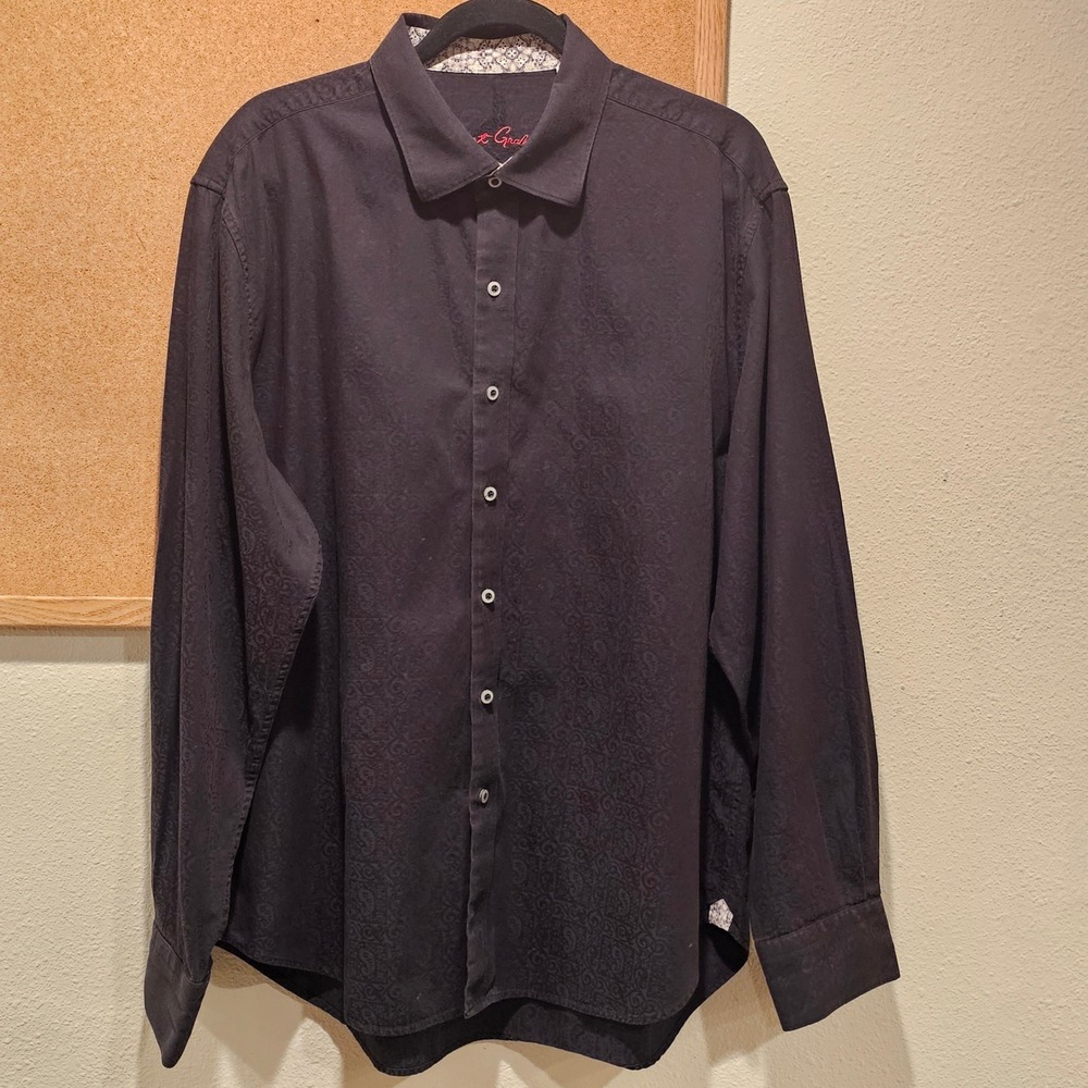 Robert Graham Mens 2XL Black Paisley Jacquard Button Down Shirt Classic Fit